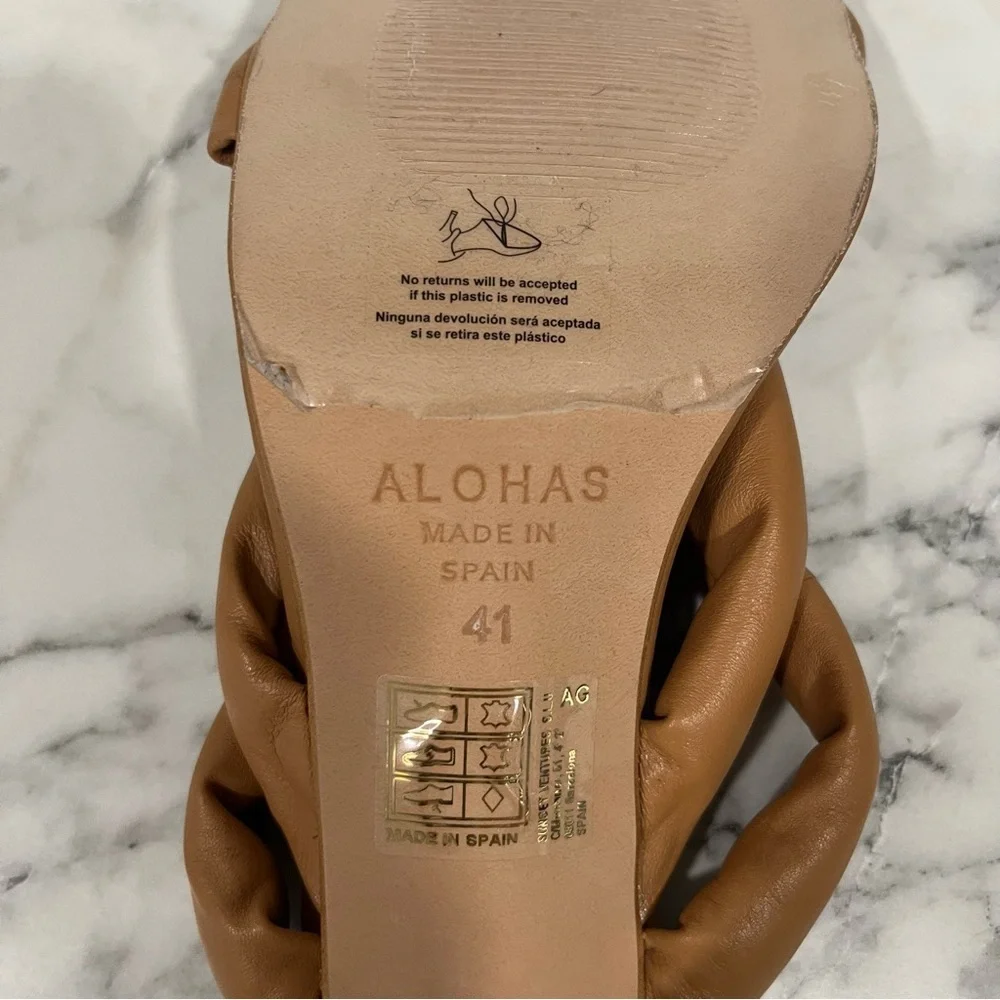 ALOHAS Amaretto mules twist strap leather heels sandals in camel brown size 10